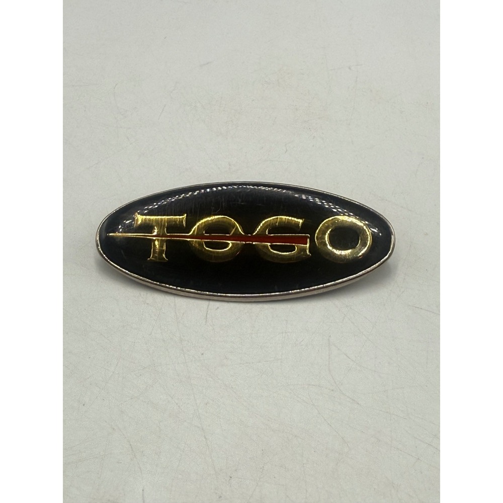 Vintage TOGO Oval Pin Black Enamel Gold Tone Red Accent Dual Prong Clip 2 Inch